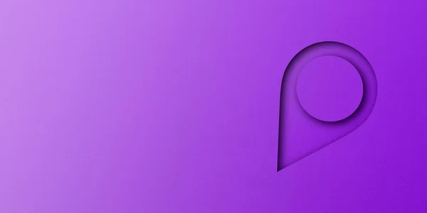 紫色の紙は 紫色の紙の背景に設定された形状配置ピンポインタパッドの位置マークに切断 — ストック写真