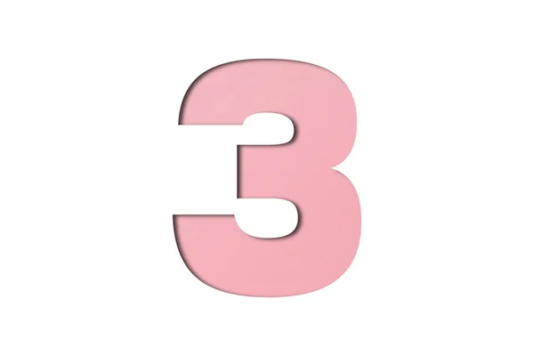 Numero Vaaleanpunainen Paperi Fontin Tyyli Eristetty Valkoisella Taustalla — kuvapankkivalokuva