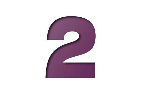白色背景上隔离的2号深紫色纸型字体 — 图库照片