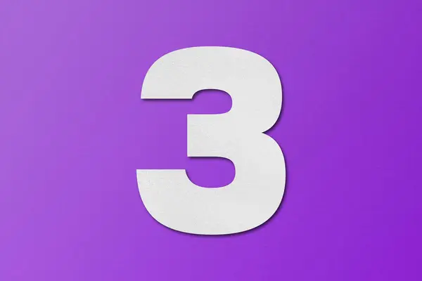 白い紙のタイプ紙のアルファベットの数3紫の背景に隔離 — ストック写真