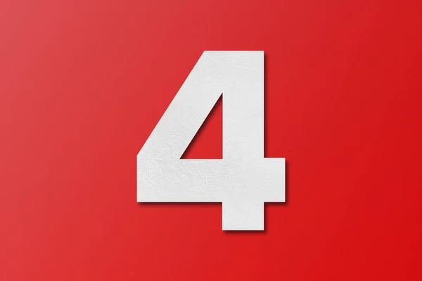 白い紙のタイプ紙のアルファベットの番号4赤の背景に隔離 — ストック写真