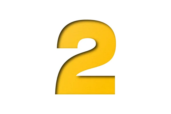 Νούμερο Κίτρινο Χαρτί Γραμματοσειράς Απομονωμένο Λευκό Φόντο — Φωτογραφία Αρχείου