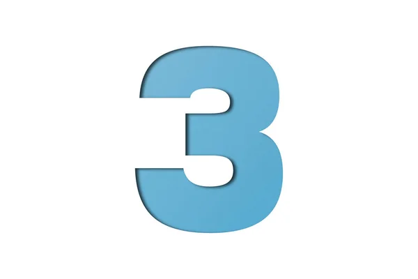 Número Tipografia Papel Cor Azul Claro Isolado Fundo Branco — Fotografia de Stock