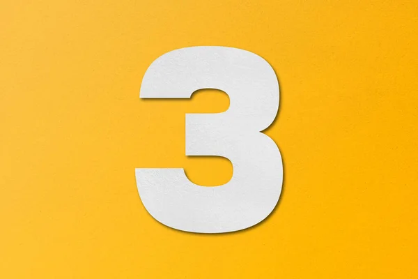Livro Branco Tipo Alfabeto Papel Número Isolado Fundo Amarelo — Fotografia de Stock