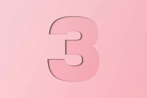 ピンクの紙の紙の番号3 — ストック写真