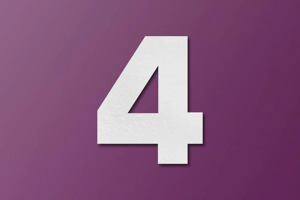白い紙のタイプ紙のアルファベット番号4暗い紫色の背景に隔離された — ストック写真