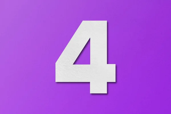 白い紙のタイプ紙のアルファベットの番号4紫の背景に隔離 — ストック写真