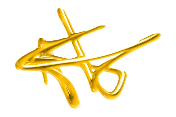 Κίτρινη Σταγόνα Νερομπογιάς Zigzag Απομονωμένη Λευκό Φόντο — Φωτογραφία Αρχείου