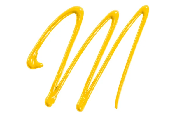 Gelbe Wasserfarbe Tropfen Zickzack Isoliert Auf Weißem Hintergrund — Stockfoto