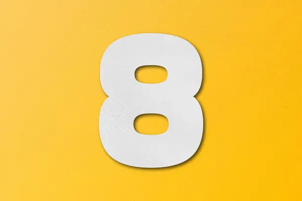 Λευκό Χαρτί Γραμματοσειρά Αριθμός Απομονώνονται Κίτρινο Φόντο — Φωτογραφία Αρχείου