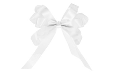 Beyaz arka planda izole edilmiş beyaz hediye yay kurdelesi