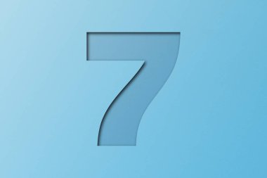 Açık mavi konfeti yazı tipi numara 7 açık mavi arkaplanda izole.