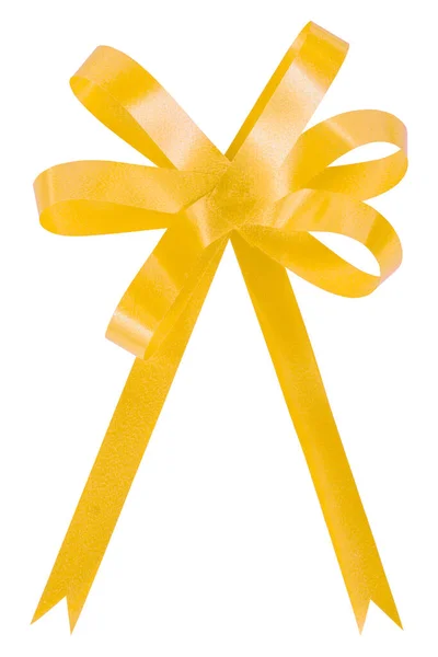 白い背景に黄色のギフト弓リボン — ストック写真