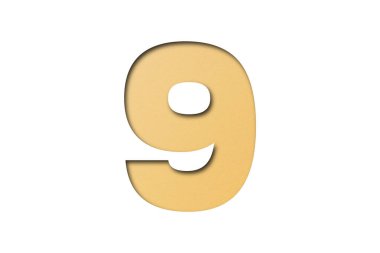 Beyaz arkaplanda 9 numaralı turuncu konfeti yazı tipi izole edildi.