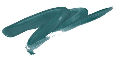 Beyaz arka planda yeşil boya fırçası var. Derin göl rengi.