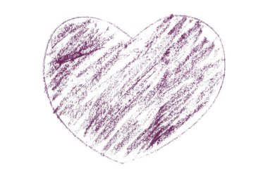 Beyaz arka planda izole çizgileri olan koyu mor kalp..
