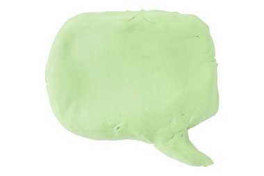 Beyaz arkaplanda yeşil konuşma kabarcığı plastikçesi izole edildi