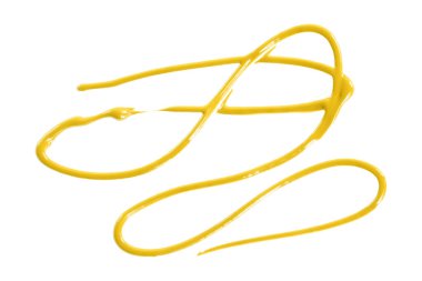 Beyaz arkaplanda izole edilmiş sarı suluboya çizgiler.