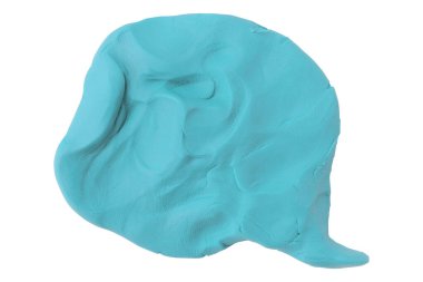 Açık mavi konuşma baloncuğu plastikine beyaz arkaplanda izole.