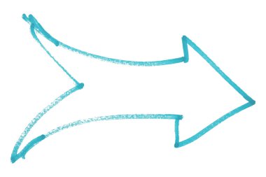 Açık mavi ok beyaz arkaplanda izole edildi.