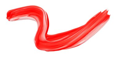 Beyaz arkaplanda farklı fırça darbelerinden parlak kırmızı sıvı.