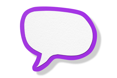 Şeffaf arkaplanda ayrılan mor kağıt konuşma baloncukları