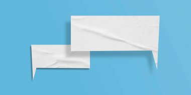 Beyaz konuşma balonu buruşmuş kağıt açık mavi arkaplanda izole edilmiş