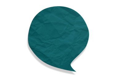 Yeşil konuşma balonu buruşmuş kağıt beyaz arkaplanda izole