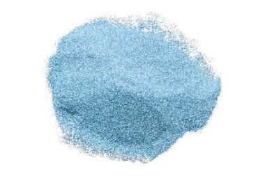 Açık mavi parıltı tozu beyaz arkaplanda izole edildi.