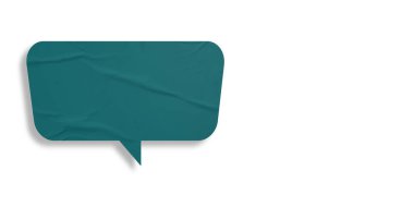 Yeşil konuşma balonu buruşmuş kağıt beyaz arkaplanda izole