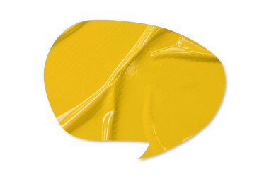 Sarı konuşma balonu buruşmuş kağıt beyaz arkaplanda izole edilmiş