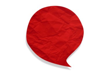 Kırmızı konuşma balonu buruşmuş kağıt beyaz arkaplanda izole edilmiş