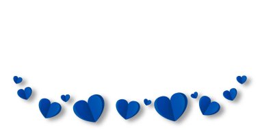 Beyaz arka planda izole edilmiş mavi kağıt kalpler. Sevgililer Günü.