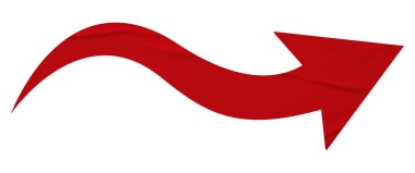 Kırmızı buruşmuş kağıt ok beyaz arkaplanda izole