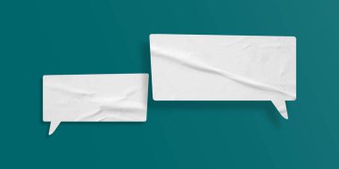 Beyaz konuşma balonu buruşmuş kağıt yeşil arka planda izole