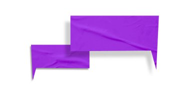 Mor konuşma balonu buruşmuş kağıt beyaz arkaplanda izole edilmiş