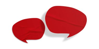 Kırmızı konuşma balonu buruşmuş kağıt beyaz arkaplanda izole edilmiş