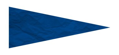 Mavi buruşmuş kağıt ok beyaz arkaplanda izole