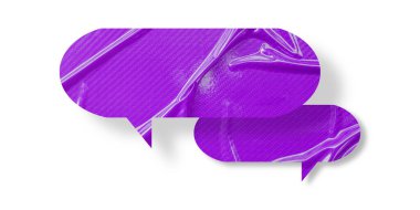 Mor konuşma balonu buruşmuş kağıt beyaz arkaplanda izole edilmiş