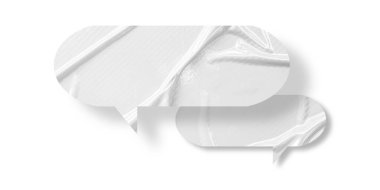 Beyaz konuşma balonu buruşmuş kağıt beyaz arkaplanda izole