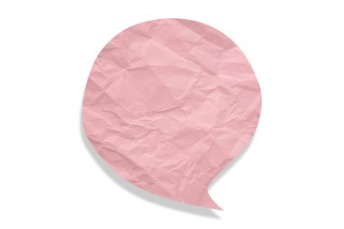 Pembe konuşma balonu buruşmuş kağıt beyaz arkaplanda izole edilmiş.
