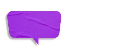 Mor konuşma balonu buruşmuş kağıt beyaz arkaplanda izole edilmiş