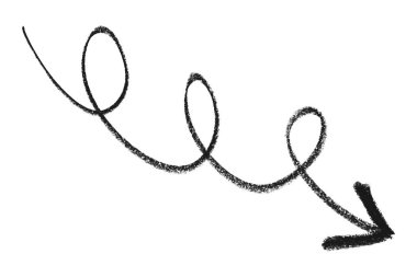 Siyah ok sembolü beyaz arkaplanda izole edilmiş renkli kalem