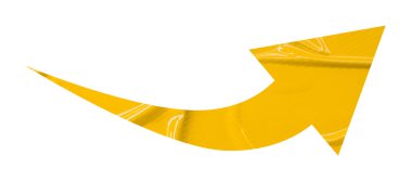 Sarı buruşmuş kağıt ok beyaz arkaplanda izole