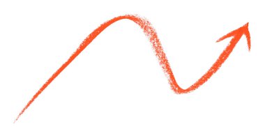 Beyaz arkaplanda izole edilmiş kırmızı ok sembolü renkli kalem