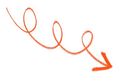 Beyaz arkaplanda izole edilmiş kırmızı ok sembolü renkli kalem