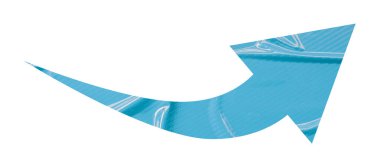 Açık mavi buruşmuş kağıt ok beyaz arkaplanda izole