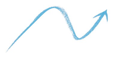 Açık mavi ok sembolü beyaz arkaplanda izole edilmiş renkli kalem