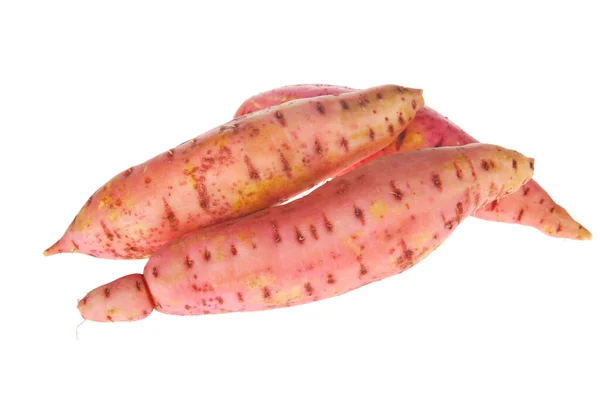 Batatas Doces Maduras Frescas Backgroun Branco — Fotografia de Stock