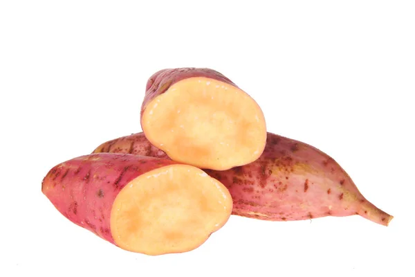 Fresh Ripe Sweet Potatoes White Backgroun — Stock Photo, Image